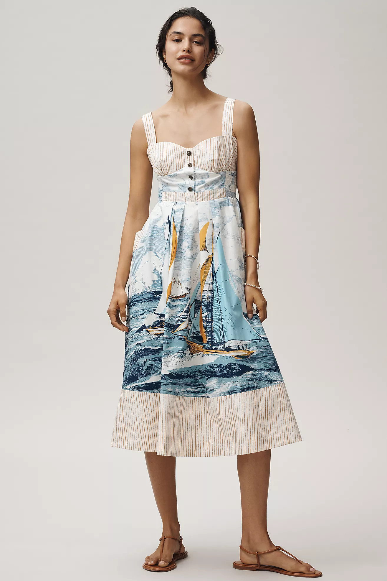 Maeve Cotton Sweetheart Midi Dress | Anthropologie (US)