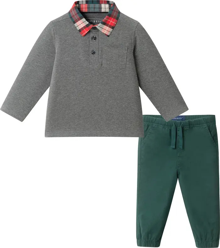 Long Sleeve Stretch Cotton Polo & Drawstring Pants Set | Nordstrom