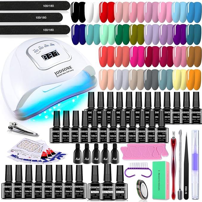 Amazon.com: JODSONE Gel Nail Polish Kit with U V Light 32 Colors Gel Polish Nail Kit Soak Off Gel... | Amazon (US)