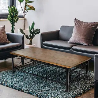 Modern Farmhouse Wood Coffee Table with Metal Storage Shelf Rectangle Table - 48x24x18 | Bed Bath & Beyond