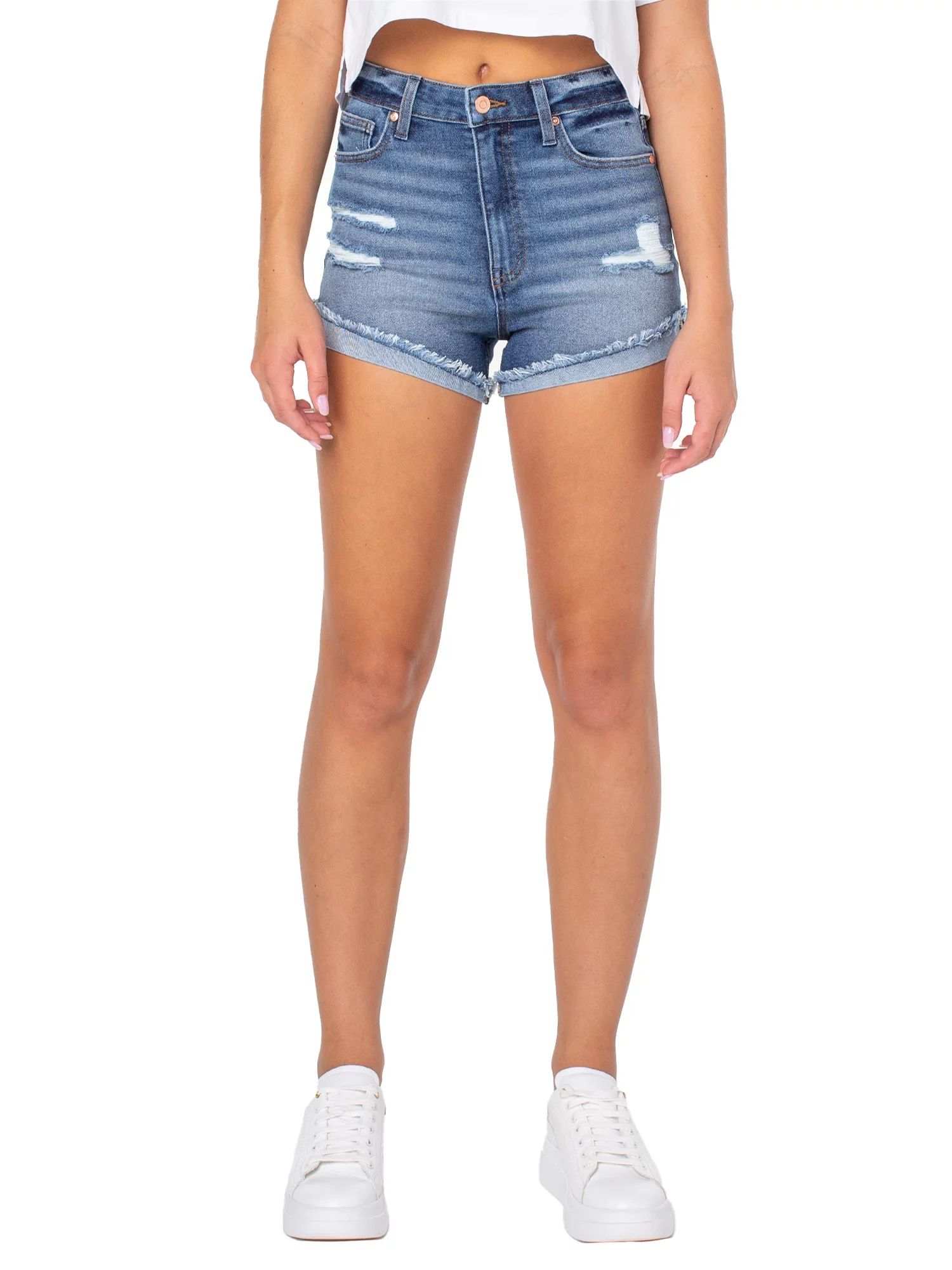 Celebrity Pink Juniors Basic Ultra High Rise Fray Flip Cuff Shorts | Walmart (US)