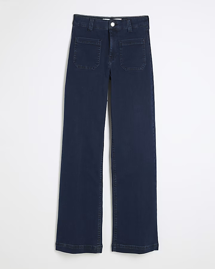 Indigo Pocket Front Wide Leg Jeans | River Island UK & IE