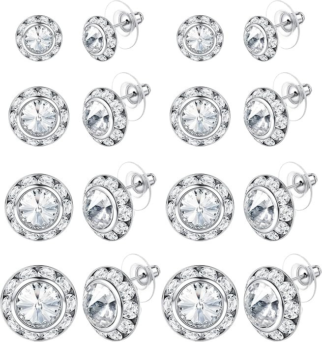 BESTEEL 8 Pairs Dance Competition Earrings for Women Acrylic Halo Crystal Rhinestone Stud Earring... | Amazon (US)