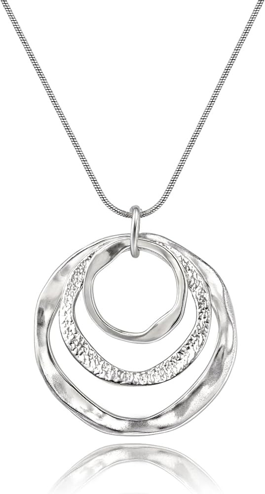 Hypoallergenic Silver Boho Circle Pendant Necklace Geometric Boho Style Jewelry for Women-Chunky ... | Amazon (US)