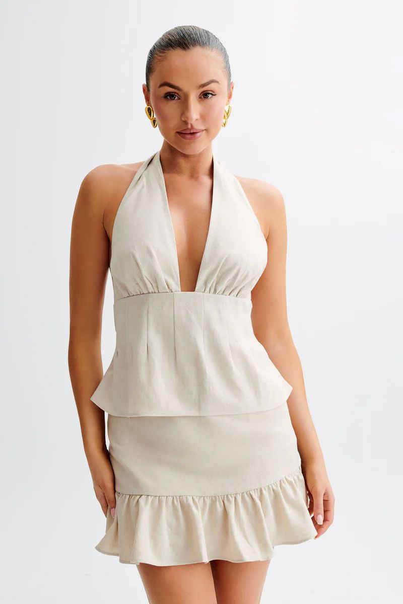 Delfina Linen Halter Top - Natural | MESHKI US