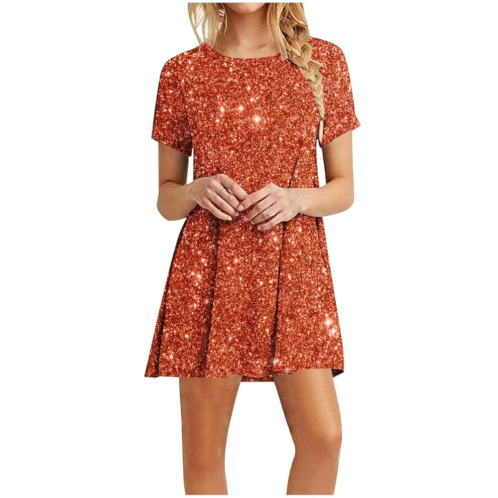 Amazon.com: Womens Shirts Dresses Fashion Bling Dress Orange Sequin Dress Orange Mini Dress Amazon | Amazon (US)