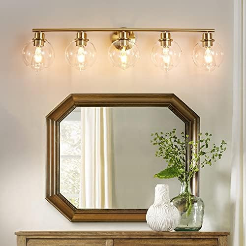 Bathroom Light Fixtures, 5-Light Gold Bathroom Light, Industrial Wall Sconce Over Mirror Bathroom Va | Amazon (US)