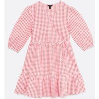 Pink Gingham Seersucker Mini Wrap Dress New Look | New Look (UK)