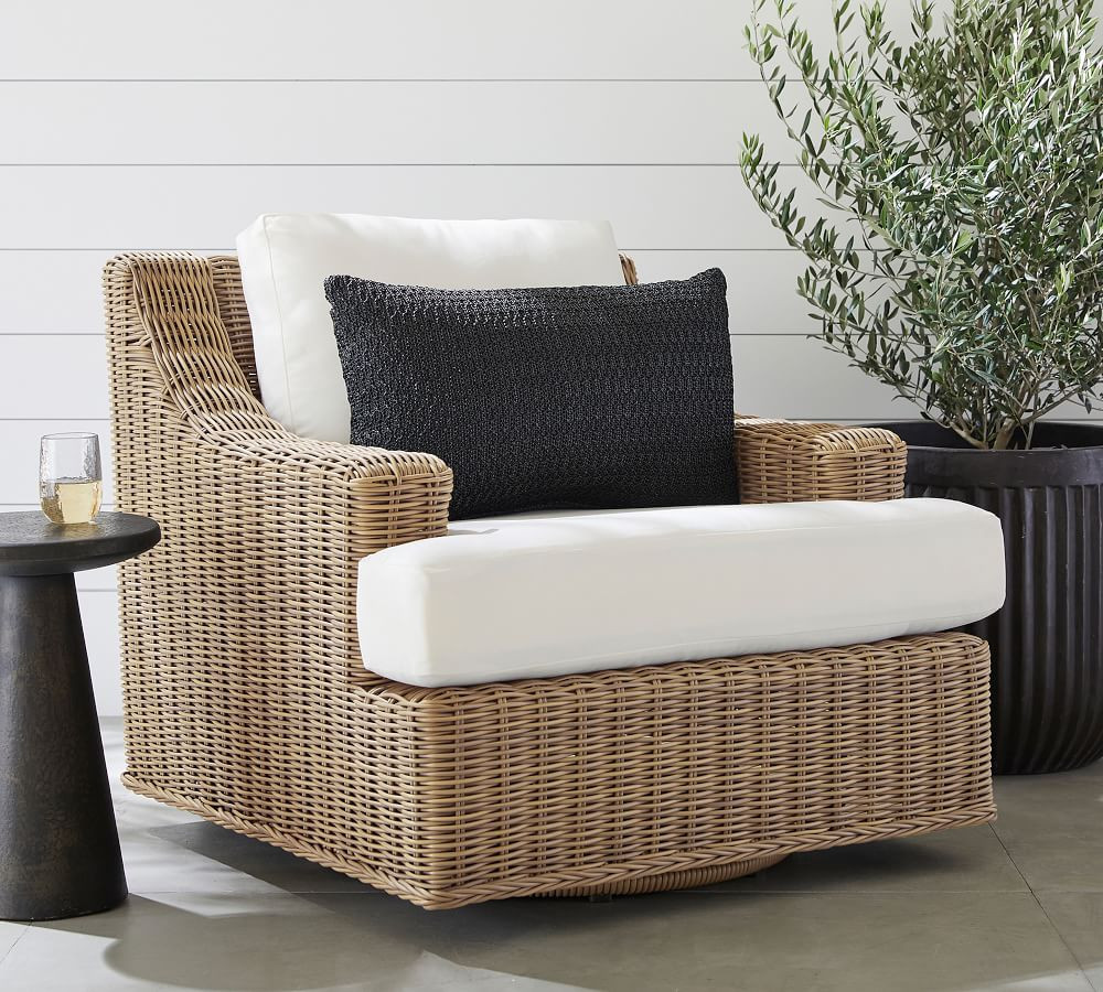 Huntington All-Weather Wicker Slope Arm Swivel Lounge Chair | Pottery Barn (US)