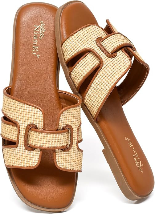 NianEr Womens Microfiber Leather Comfort Foam Support H Sandals Square Toe Dress Dressy Slip On C... | Amazon (US)