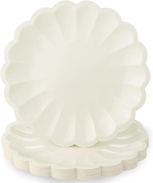 NatNarr 30 Pcs Ivory Paper Plates 9.5 In Scalloped Party Plates Disposable Heavy Duty Dinner Plat... | Amazon (US)