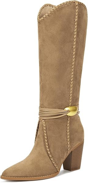 wetkiss Cowboy Boots Women Suede Knee High Cowgirl Boots Western Pointed | Amazon (US)