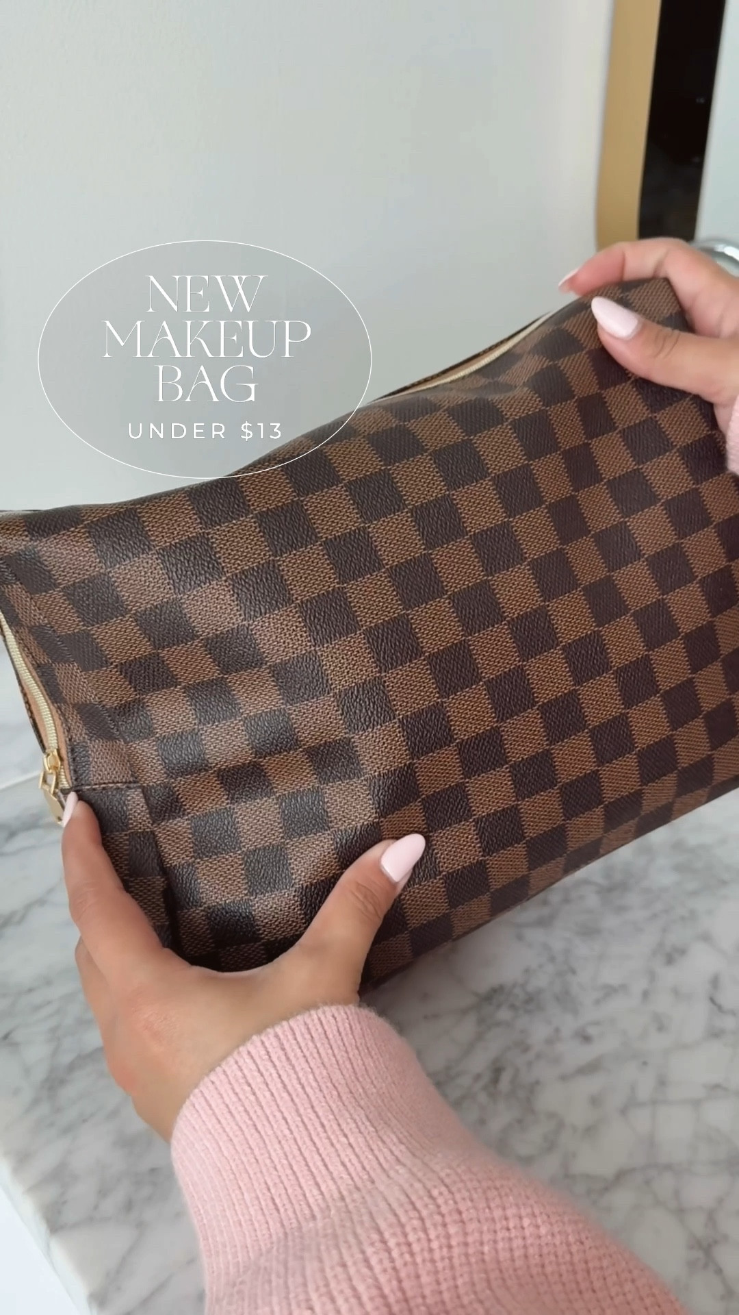 This makeup bag is SO GOOD! Under $13 🤎🤌🏼✨

#designerinspired #checkeredprint #makeupbag #toiletrybag #makeup #walmart #walmartfind #beauty 

#LTKBeauty #LTKWatchNow #LTKFindsUnder50