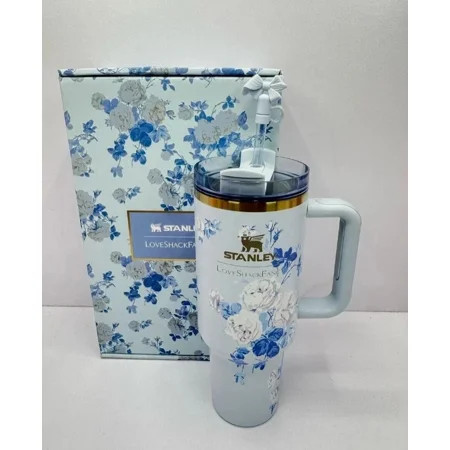 Stanley Flourish Car Mug Stanley stanley2 Generation 40OZ Large Capacity Insulation Mug, X Loveshackfancy Blue | Walmart (US)