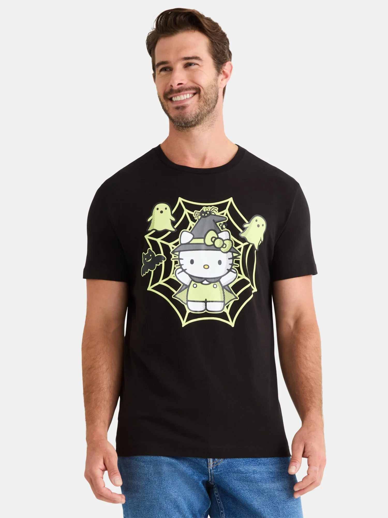 Hello Kitty Men's and Big Mens Glow in the Dark Halloween Graphic Tee, Sizes XS-3XL | Walmart (US)