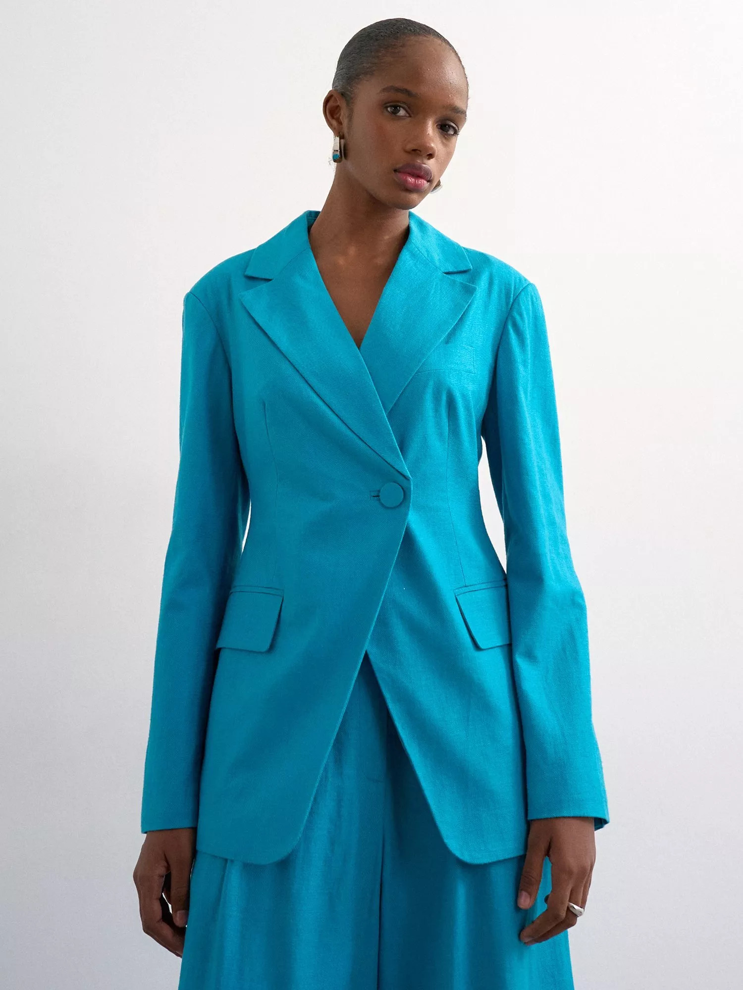 Topshop Linen Rich Cinched Waist Blazer, Turquoise | John Lewis (UK)