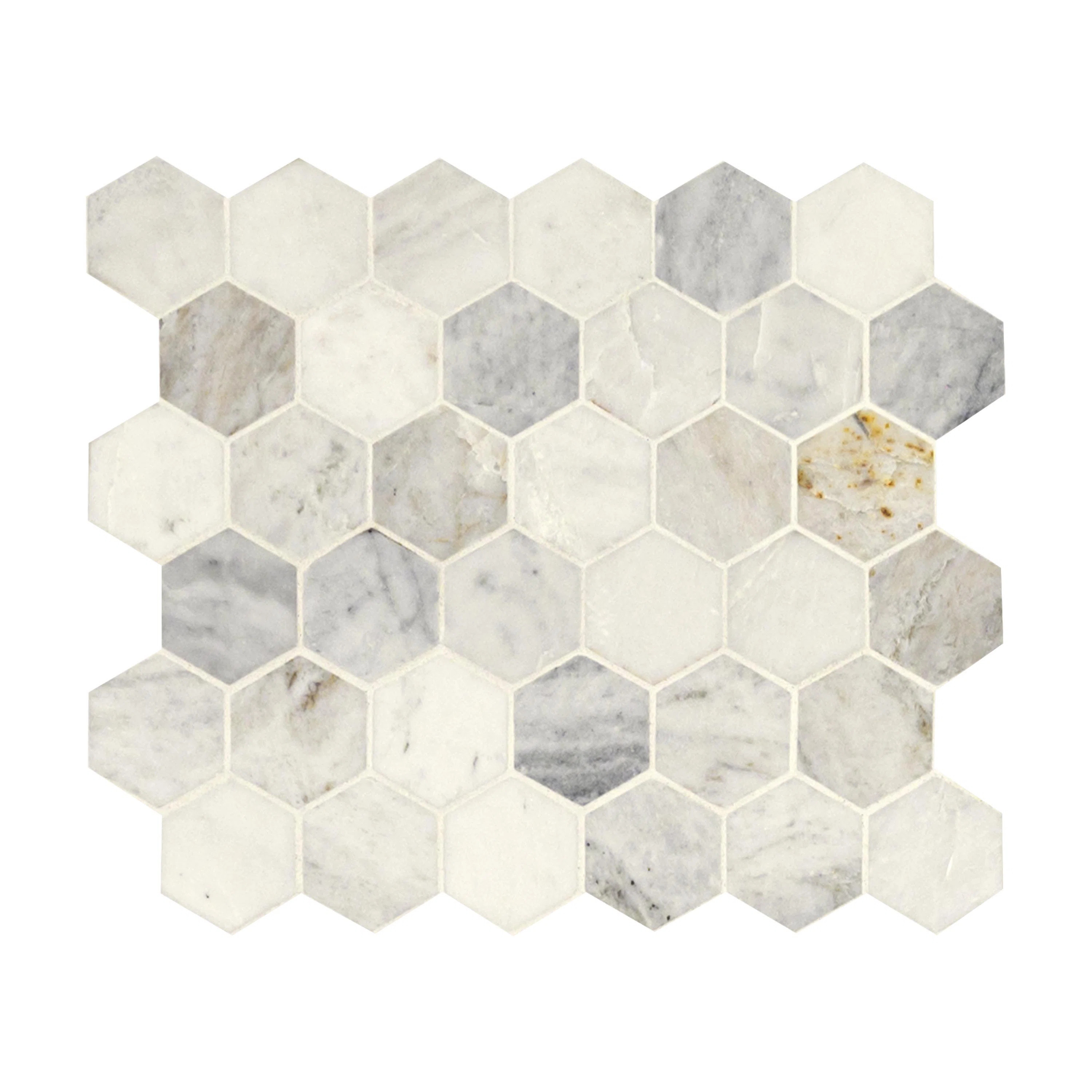 Arabescato Carrara Hexagon 12 in. x 11.75 in. Marble Mosaic Wall and Floor Tile | Wayfair North America