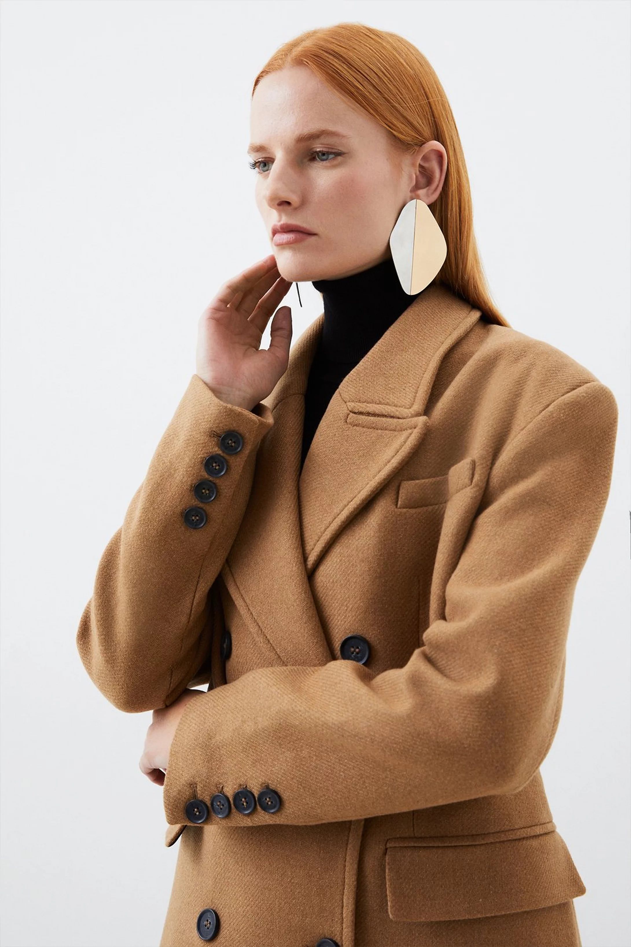 Italian Manteco Wool Blend Oversized Strong Shoulder Double Breasted Coat | Karen Millen UK + IE + DE + NL