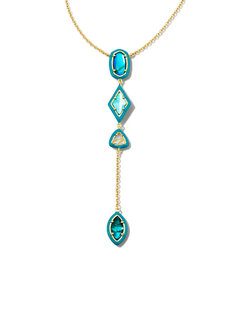 Greta Gold Y Necklace in Teal Mix | Kendra Scott