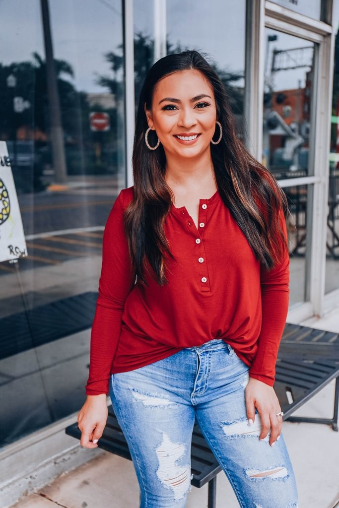 It's a Henley Top - Burgundy | Whiskey Darling Boutique