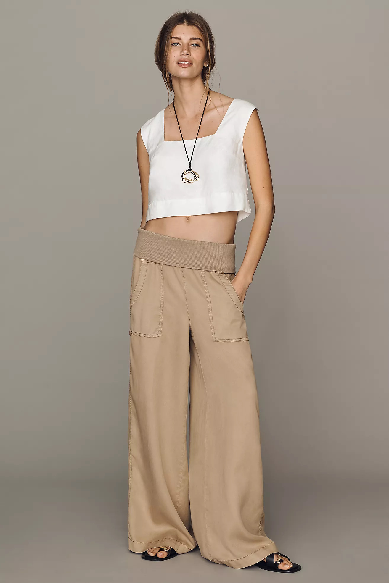 Pilcro Wide-Leg Knit Fold-Over Pants | Anthropologie (US)