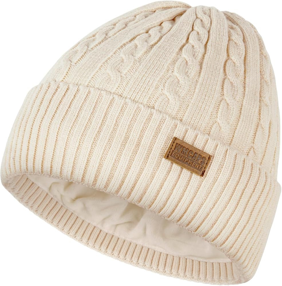Wmcaps Warm Winter Fleece Lined Beanie, Trendy Knitted Cable Twist Hat, Unisex Snow Thermal Stock... | Amazon (US)