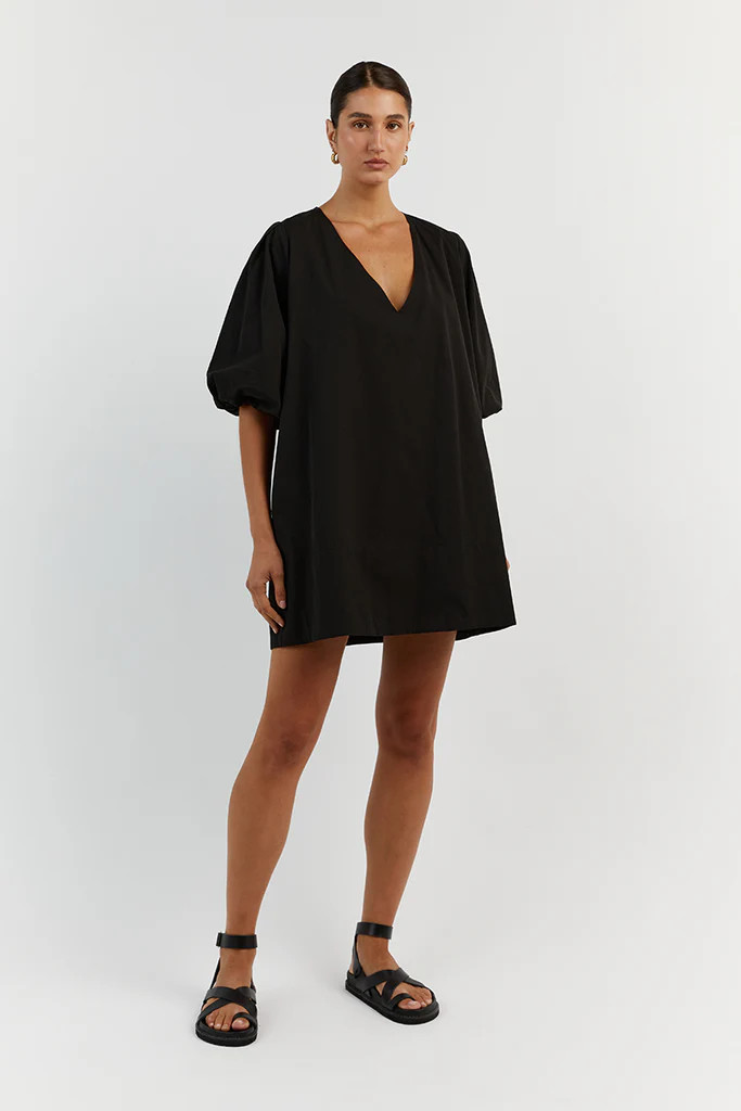 SKYLAR BLACK COTTON SMOCK DRESS | DISSH