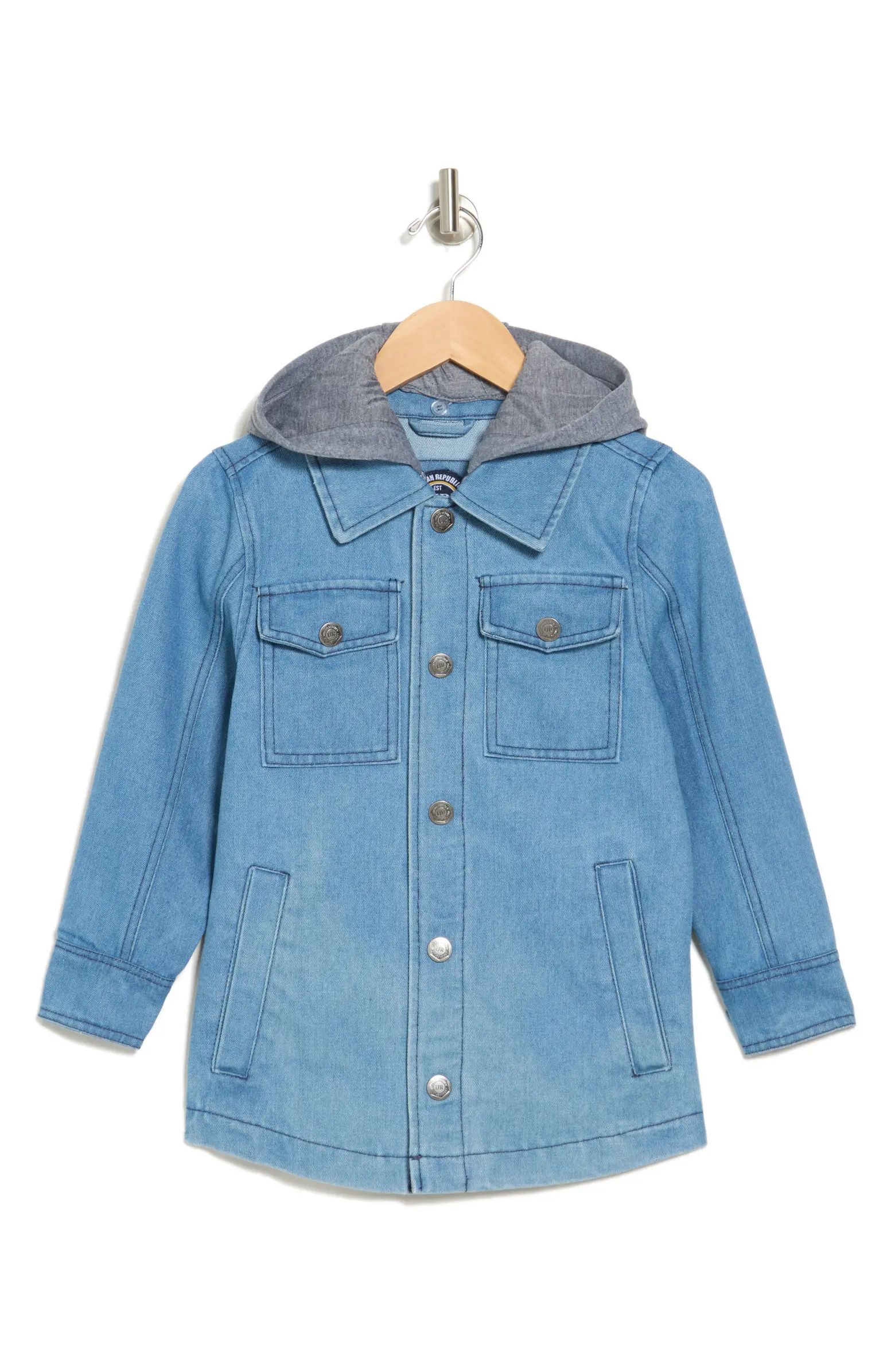 Kids' 4-Pocket Denim Shacket with Removable Hood | Nordstrom Rack