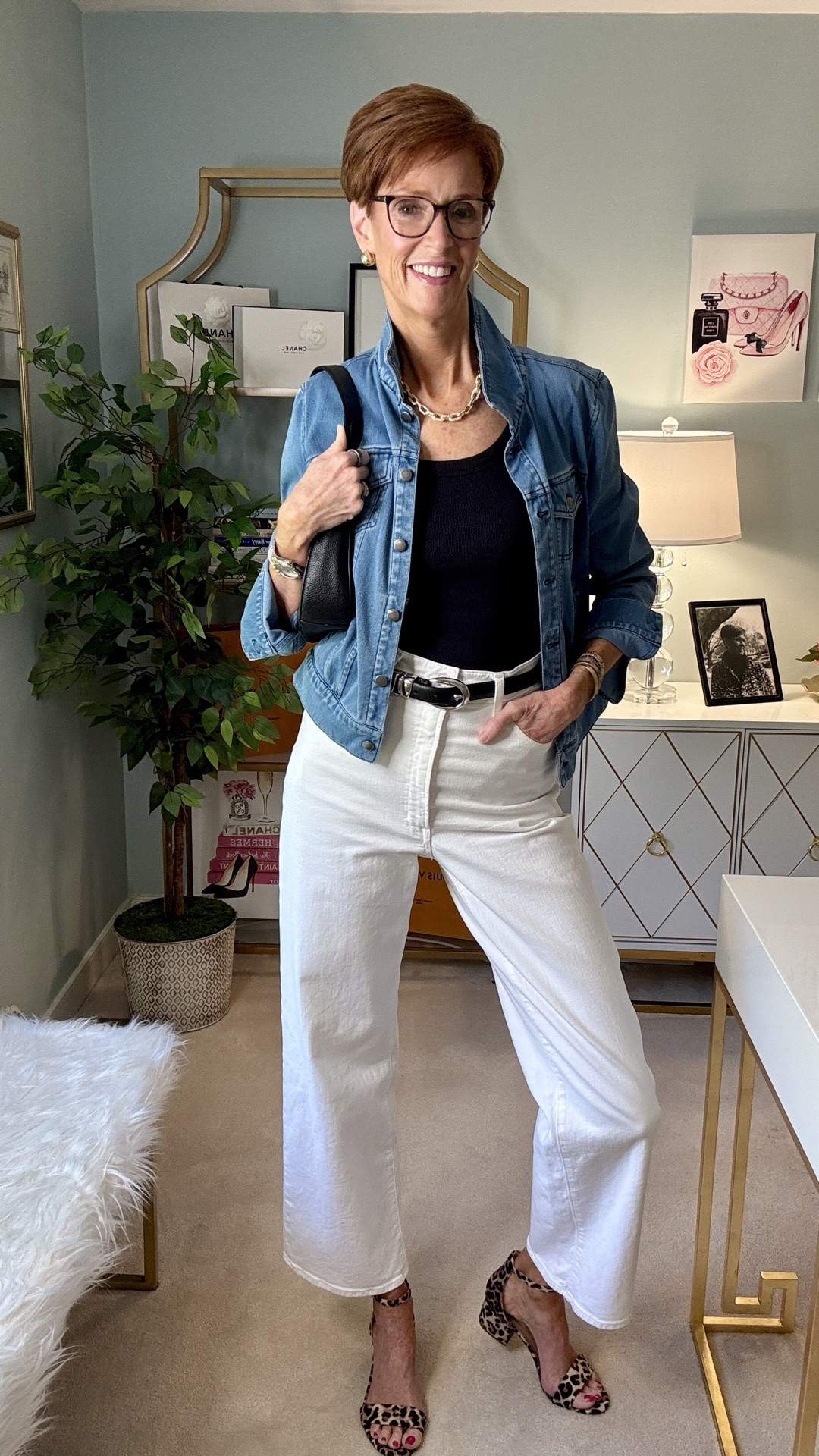 Apparently white jeans are supposed to disappear after Labor Day.
I disagree.

For Pinterest Inspired Outfit #30, I paired white jeans with a black cap-sleeve ribbed tee, denim jacket, black accessories and leopard-print block heel sandals—and this might be one of my favorite ways to take white denim into September.

The black and denim give the white jeans a little more weight for the transition into fall, while the leopard shoes keep a simple, classic outfit from feeling predictable.

And that black tee? You’re going to keep seeing it. It’s one of those simple wardrobe basics that works much harder than you expect—and exactly the kind of piece I’m always looking for.

Would you wear white jeans after Labor Day? Tell me below.

SAVE this one for your September outfit ideas, SHARE it with the friend who refuses to put her white jeans away, and follow for more classic, wearable outfit inspiration for women over 40.

Shop the outfit through my links.

#WhiteJeansOutfit #ClassicStyle #Over40Style #MidlifeStyle

#LTKootd #LTKOver40 #LTKTall