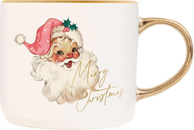 Sweet Water Decor Vintage Santa Christmas Coffee Mugs - 17 Oz Christmas Mugs with Gold Handel The... | Amazon (US)
