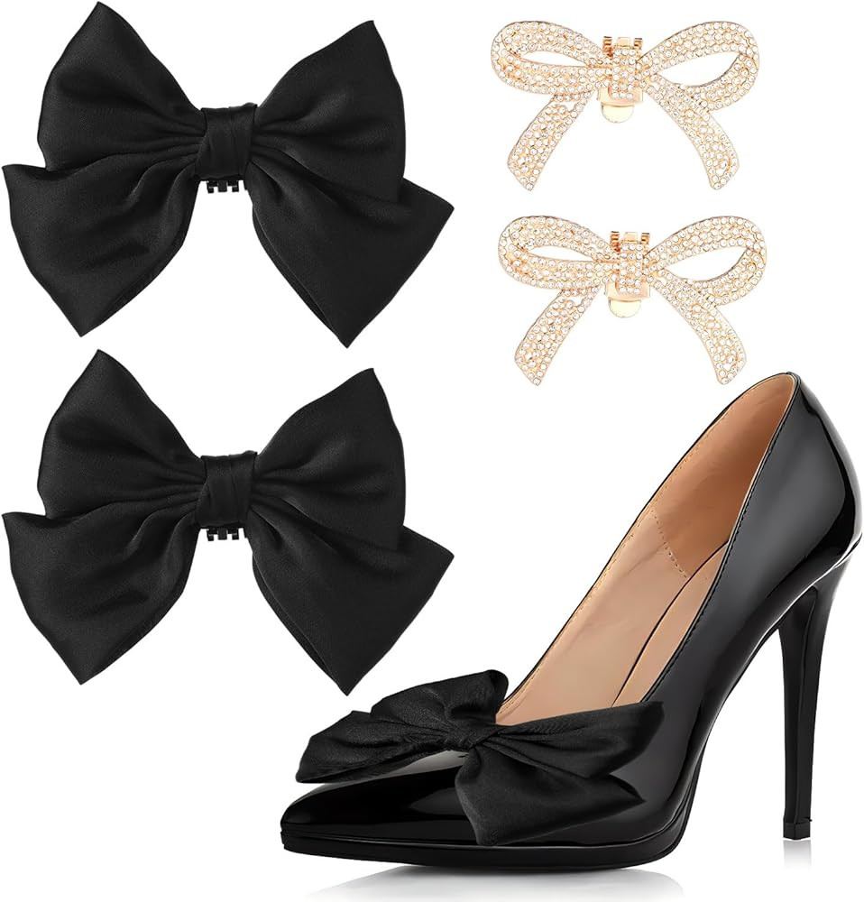 4pcs Bow Shoe Clips, Detachable Bowknot Shoe Clips for Women Bow Shoe Buckles Rhinestone Shoe Cli... | Amazon (US)