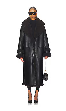 Lovers and Friends Irving Faux Leather Coat in Black & Dark Brown from Revolve.com | Revolve Clothing (Global)