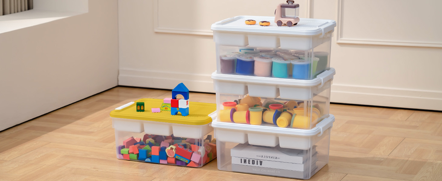 Citylife 17QT Plastic Storage Bin with White Building Baseplate Lid Removable Tray with 5 Compart... | Amazon (CA)