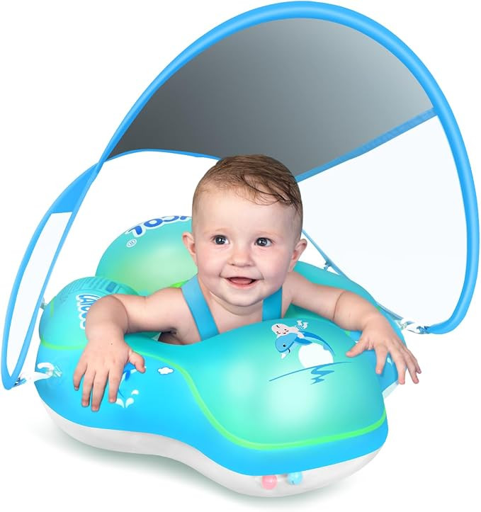 Baby Pool Float with Canopy UPF50+, 5 Point Safety Buckle No Flip Over, Inflatable Toddler Floati... | Amazon (US)