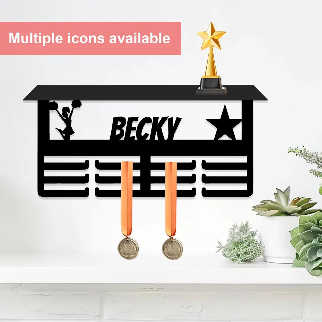 Personalized Name Medal Hanger Trophy Shelf, Custom Text, Images Medal Holder, 12 Rungs for Medal... | Etsy (US)
