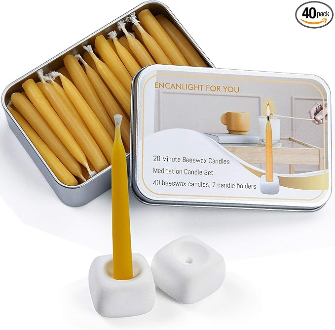 20 Minute Mini Candles Set,2.6 Inch Small Bees Wax Taper Meditation Candles 40Pcs,Candles Smokele... | Amazon (US)