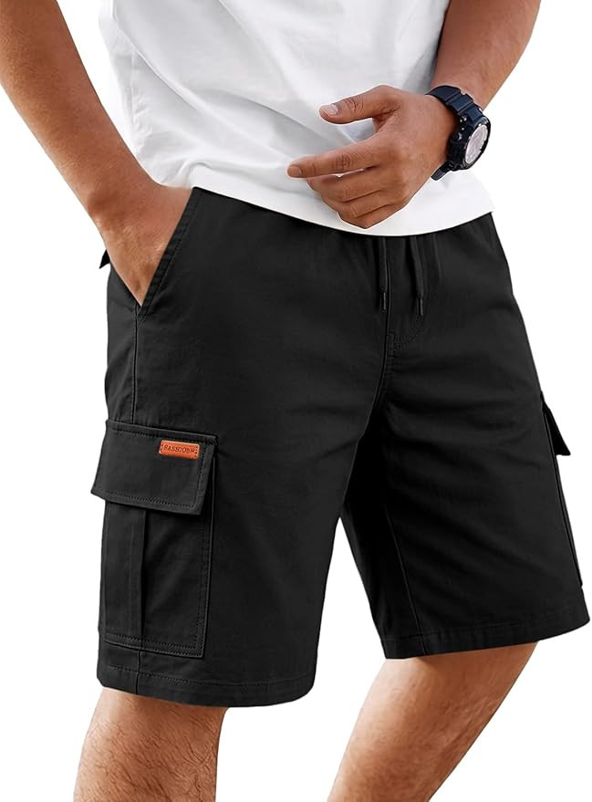 Runcati Mens Cargo Shorts Elastic Waist Drawstring Casual Shorts Cotton Hiking Travel Shorts with... | Amazon (US)