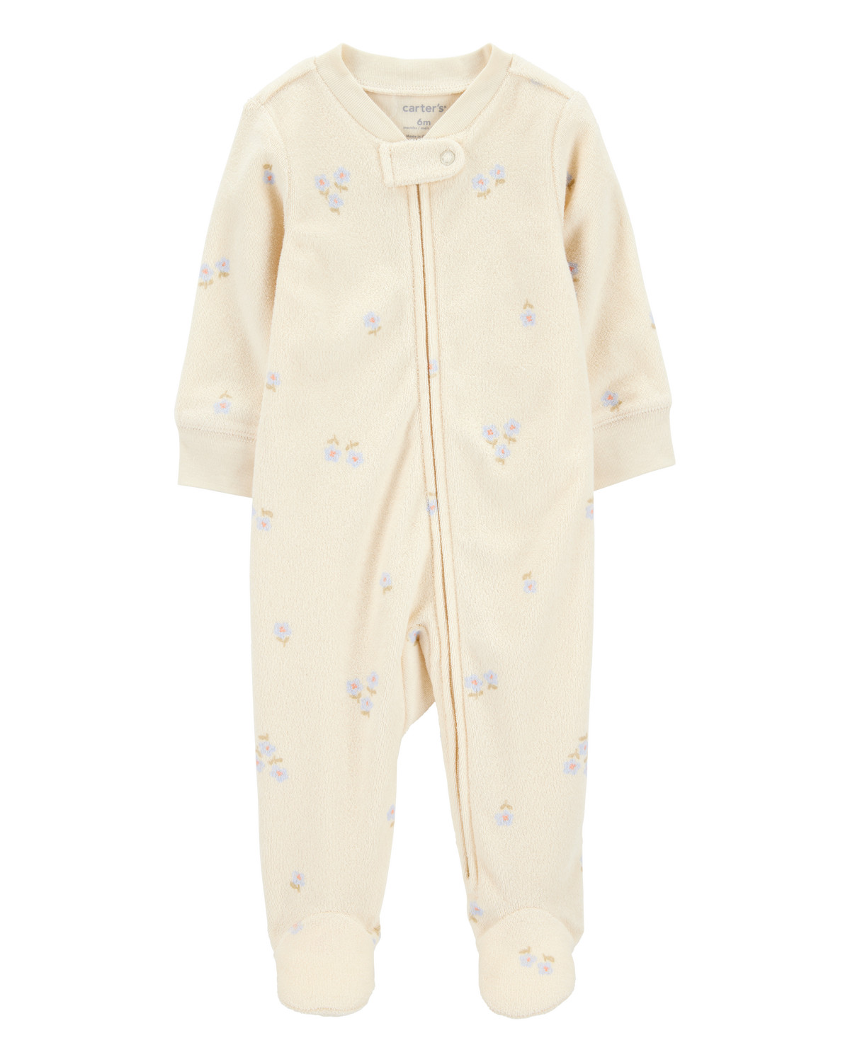 Baby Floral Print 2-Way Zip Terry Sleep & Play Pajamas - Ivory | Carter's Inc
