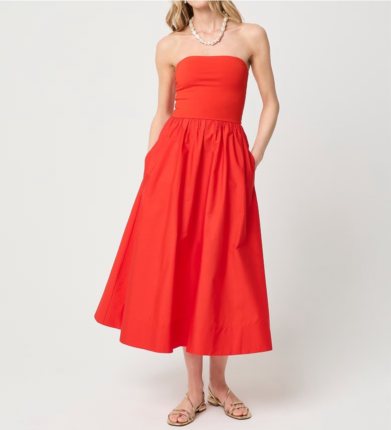 Red midi dress with convertible straps 

#LTKSeasonal #LTKSaleAlert