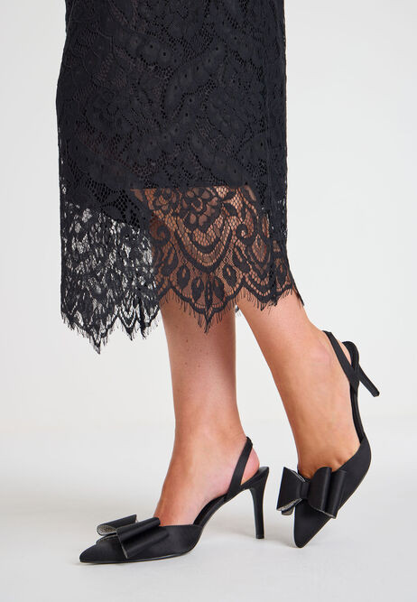 Womens Black Diamante Bow Slingback Stiletto Heels | Peacocks