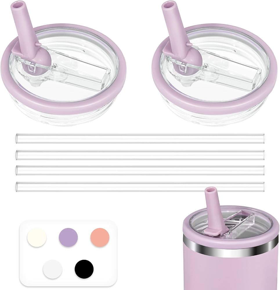 2-Pack 40oz Tumbler Replacement Flip Straw Lids with 4 Long Straws, Spill-Proof, Splash-Resistant... | Amazon (US)