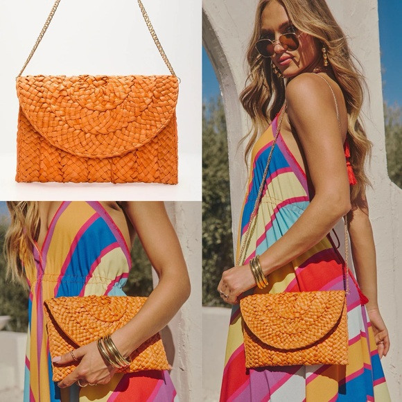 Orange Woven Straw Envelope Clutch Bag | Poshmark
