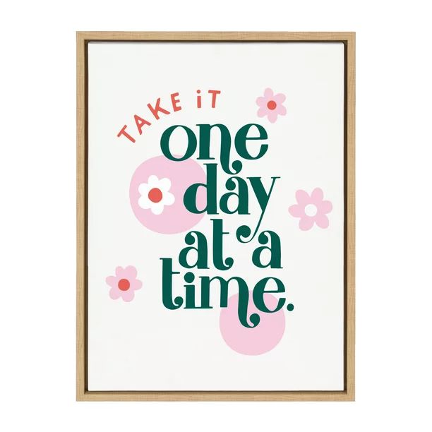 Kate and Laurel Sylvie Take It One Day At A Time Framed Canvas Wall Art by Maria Filar, 18x24 Nat... | Walmart (US)