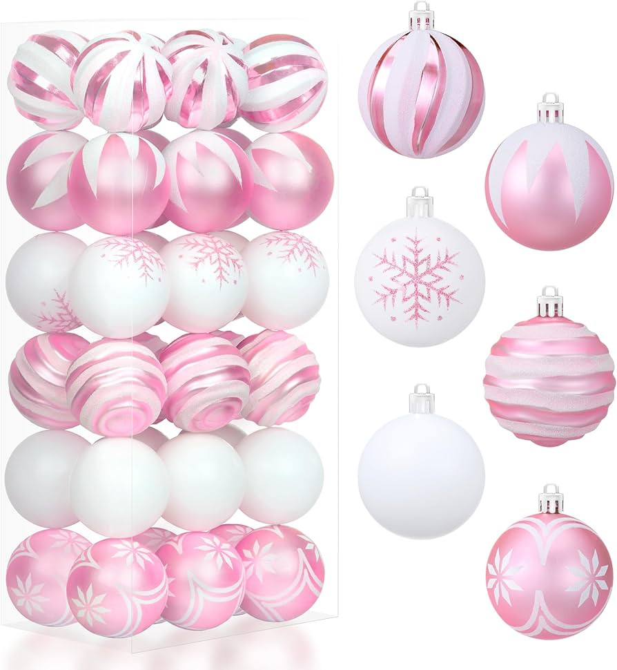 Joiedomi 36 Pcs Pink and White Christmas Ball Ornaments Set, 2.36” Shatterproof Christmas Tree ... | Amazon (US)