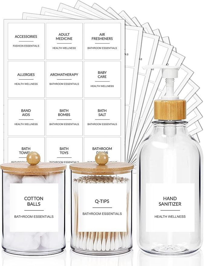 Sootozy 204 Minimalist Bathroom Labels for Organizing, Preprinted Black Script Waterproof Labels,... | Amazon (US)