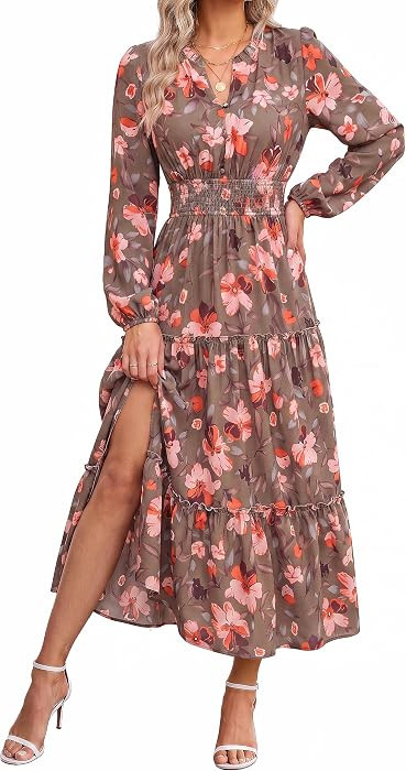 GRACE KARIN Women's Floral Maxi Dress 2026 Fall Long Sleeve V Neck Empire Waist A Line Flowy Dres... | Amazon (US)