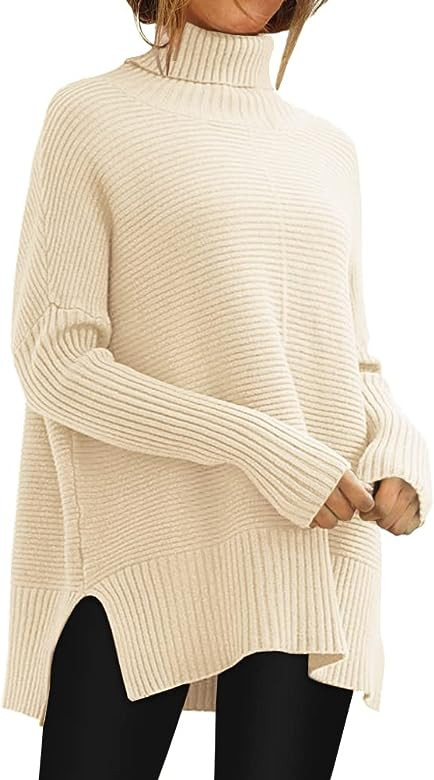Amazon.com: LILLUSORY Womens Turtleneck Oversized Tunic Fall Sweaters 2022 Long Batwing Sleeve Sp... | Amazon (US)