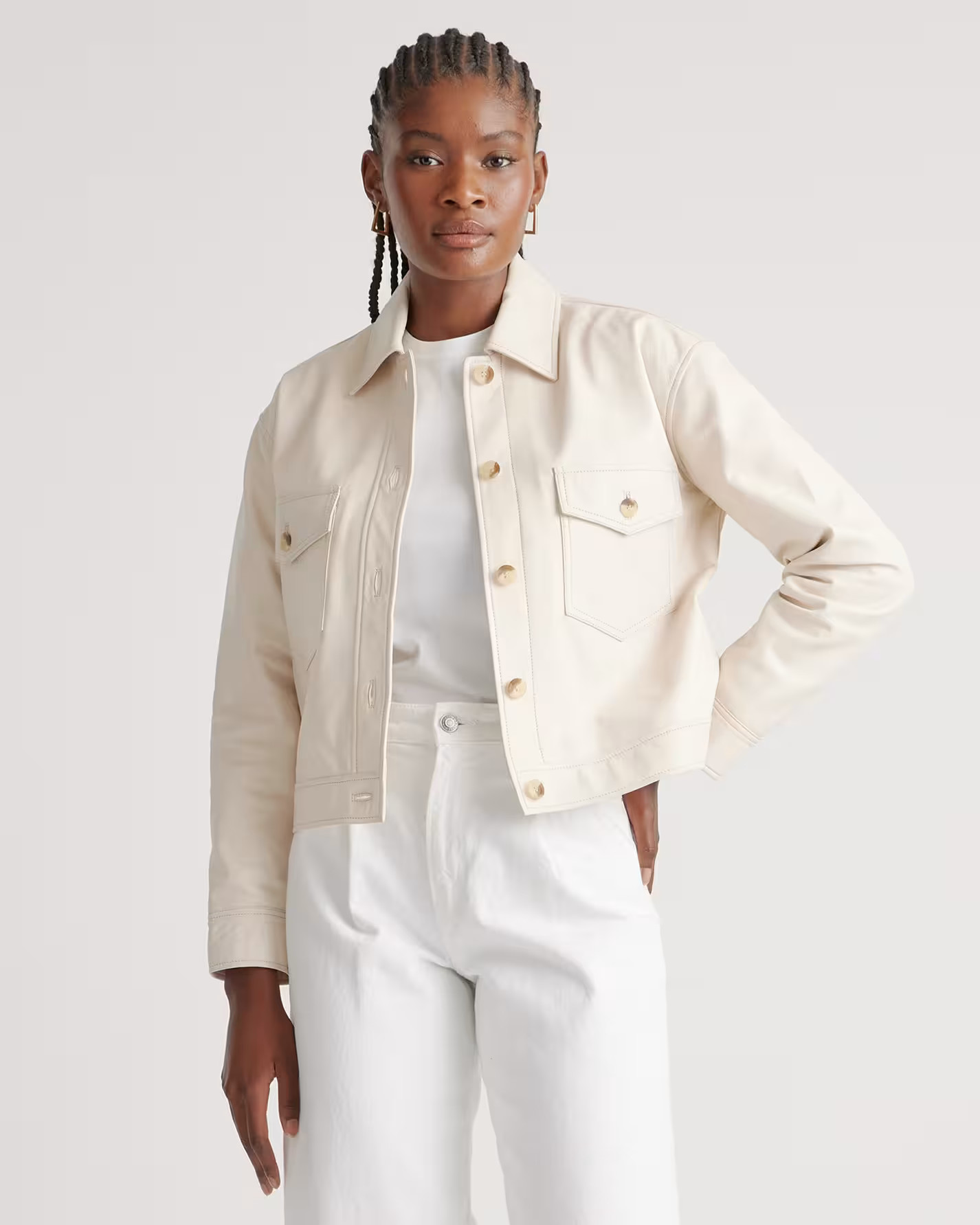 100% Leather Cropped Jacket in Birch | Quince