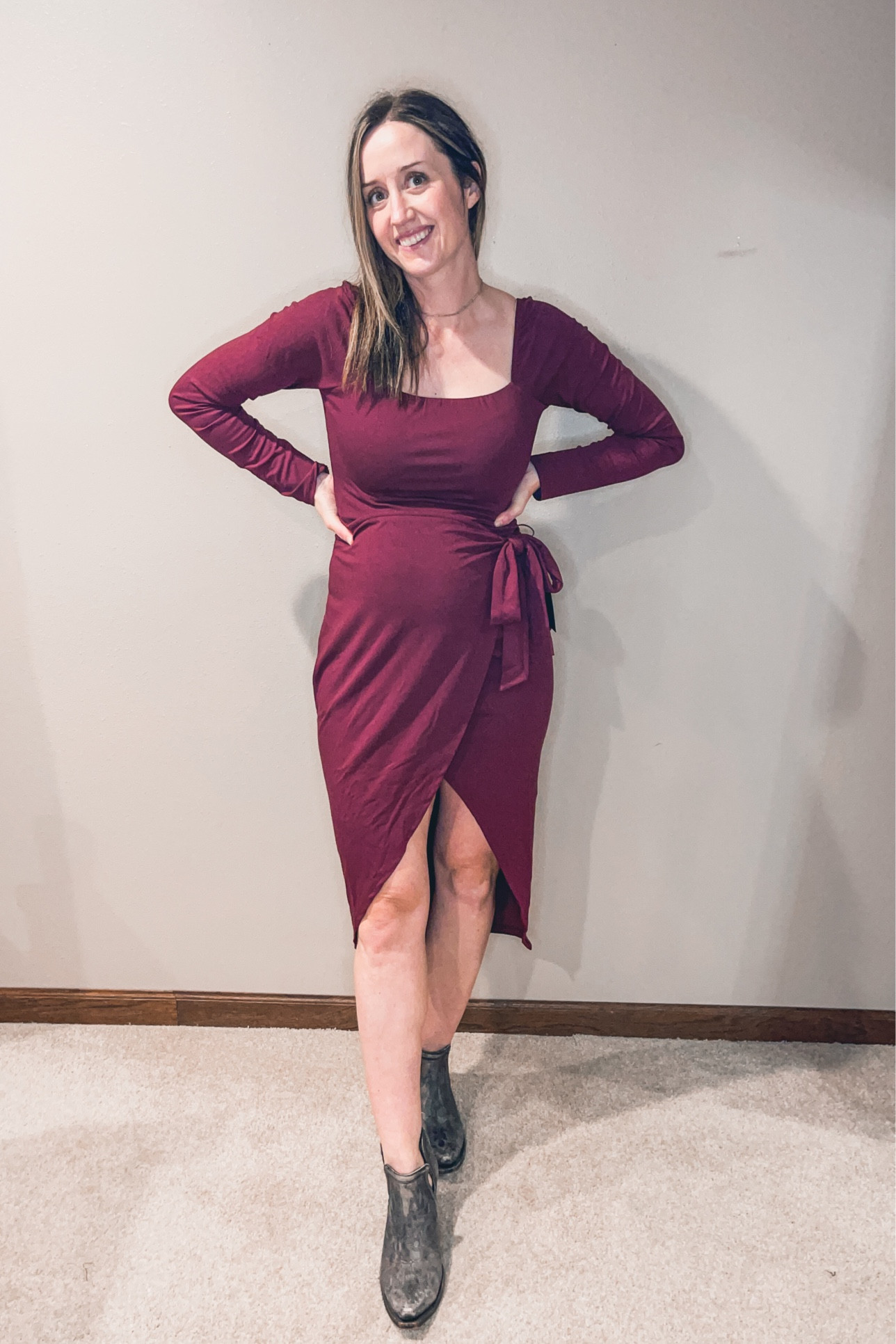 Fall dress haul from lulus! Bought a medium - sized up for bump. Stretchy material and midi length. Boots are true to size.

#LTKSeasonal