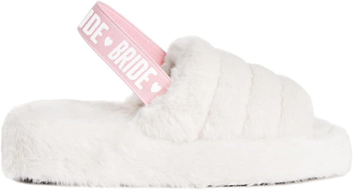 xo, Fetti Bride Strap Slippers, White Fur, Bachelorette Party Decorations, Wedding Day Sandals, B... | Amazon (US)